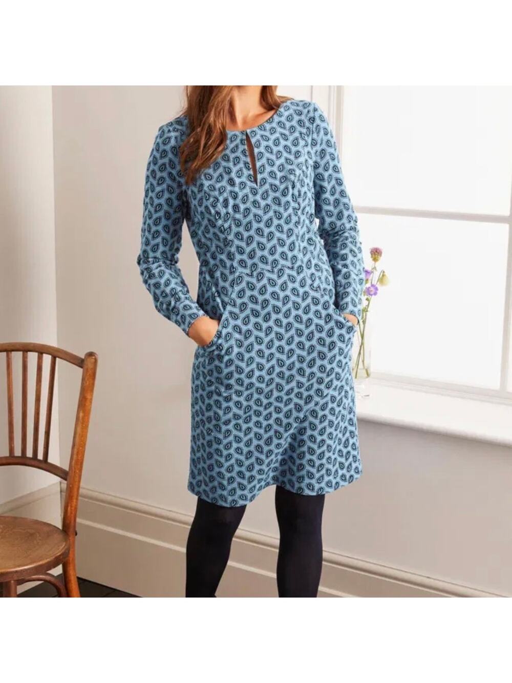 Boden Caroline Corduroy Paisley Sheath Dress Women's 8 Blue Black